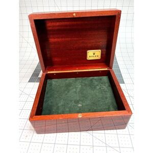 Rolex Vintage Daytona Mahogany Wood Watch Box Green Velvet Lining Storage Case